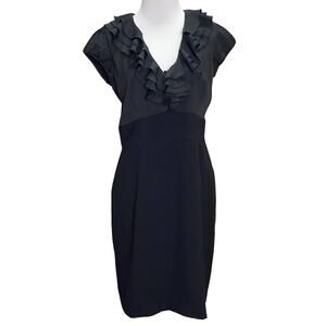 Boston Proper Ruffle Neckline Little Black Dress 6